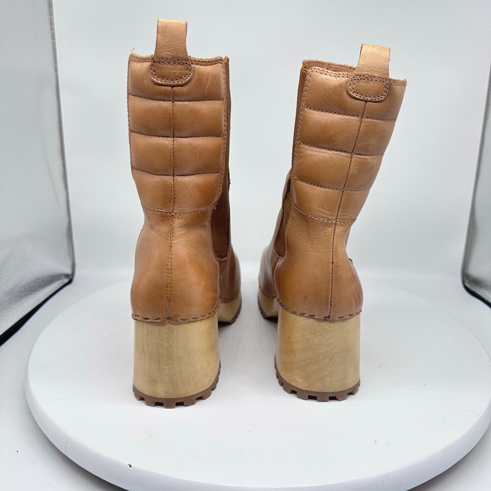 Mia Clogs Justina Pull On Platform Leather Ankle Tan Boots Womens Size 9 - Picture 6 of 15